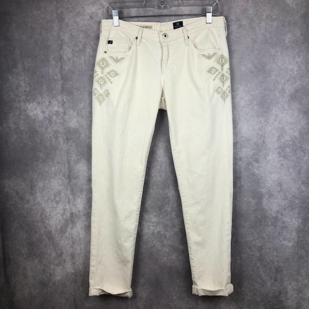 Adriano‎ Goldschmeid Jeans Womens 28 The Stevie Pants Southwest Cream Green USA